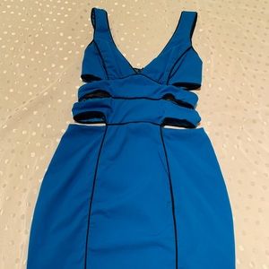 Bebe blue cutout mini party/NYE dress